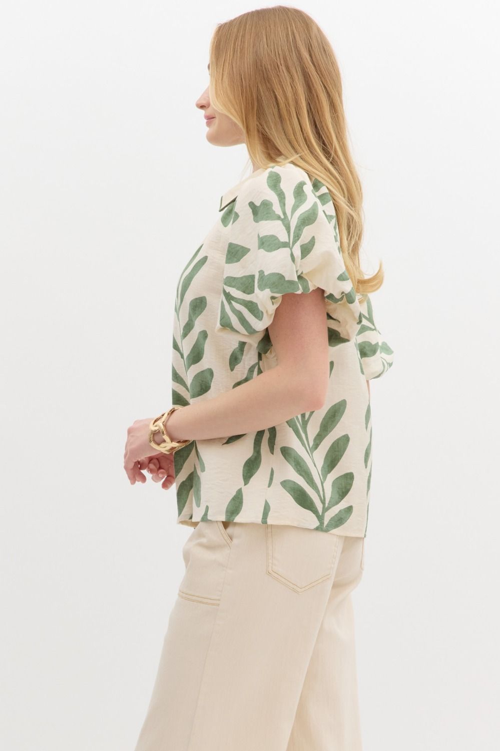 Botanical Print Bubble-sleeve Top