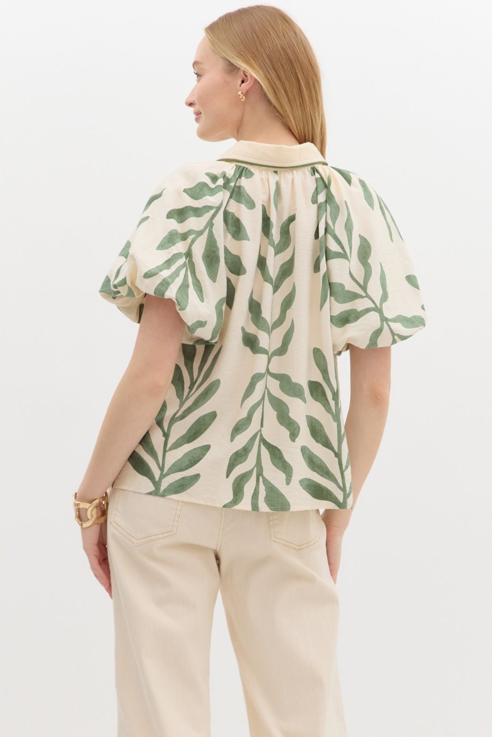 Botanical Print Bubble-sleeve Top