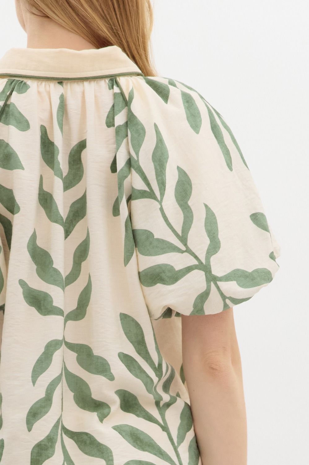 Botanical Print Bubble-sleeve Top