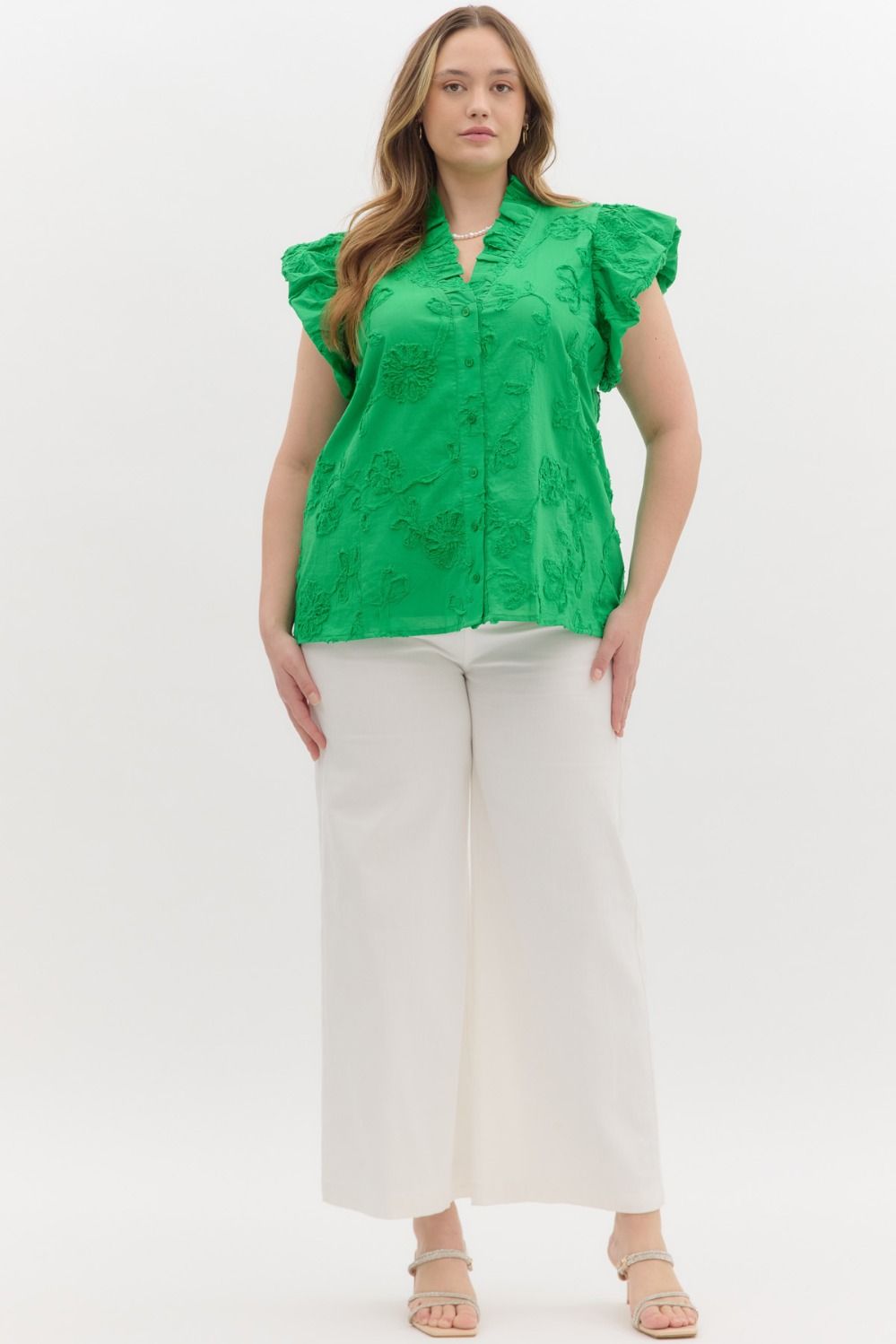 Floral Applique Flutter Sleeve Top
