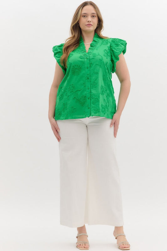 Floral Applique Flutter Sleeve Top