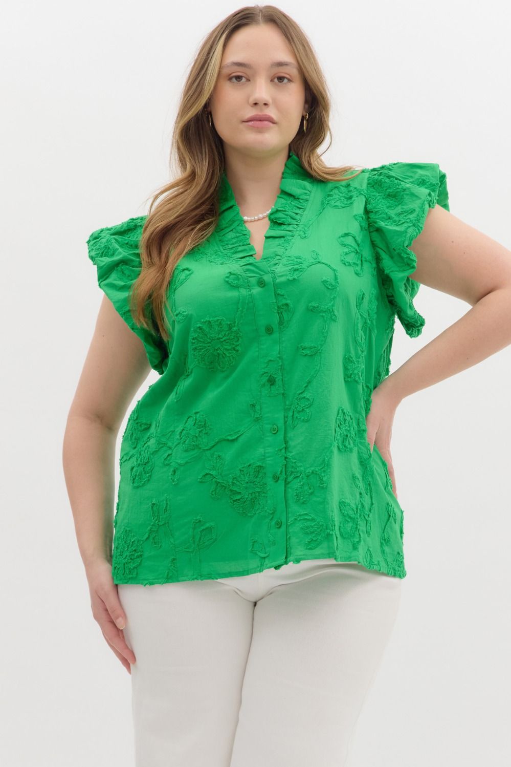 Floral Applique Flutter Sleeve Top