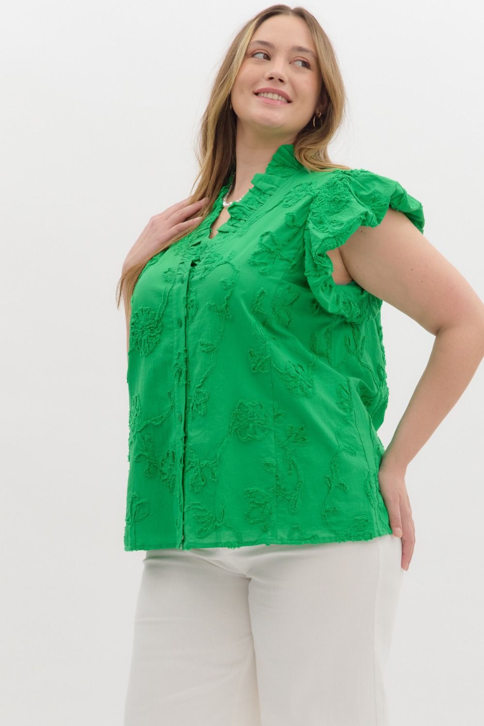 Floral Applique Flutter Sleeve Top