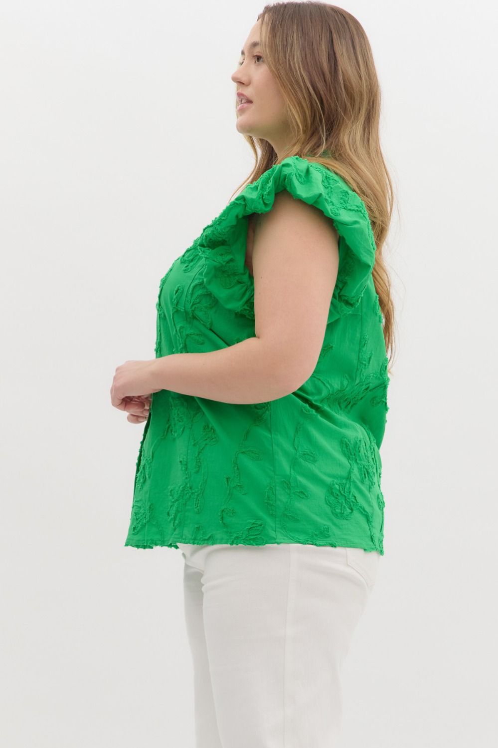 Floral Applique Flutter Sleeve Top
