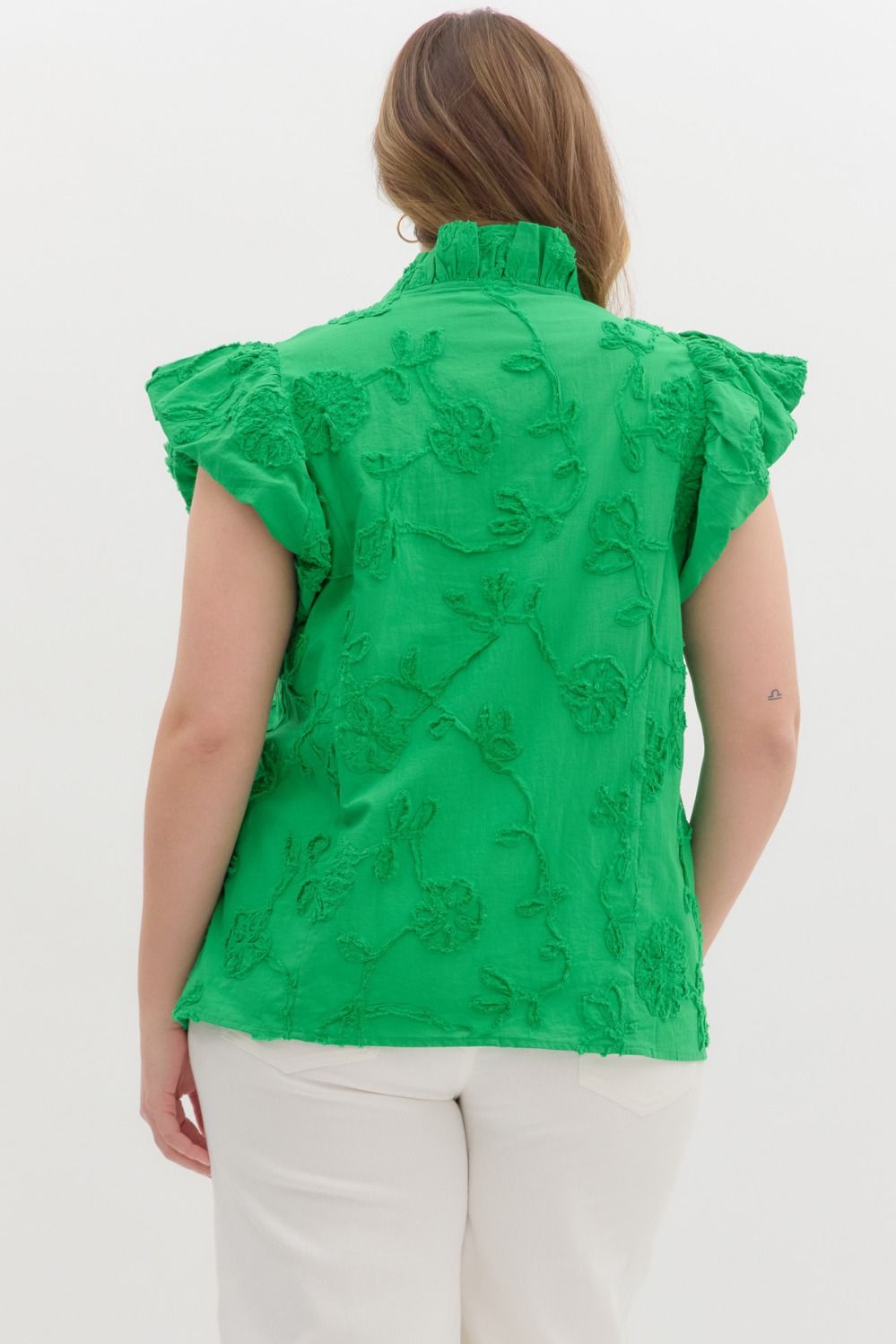 Floral Applique Flutter Sleeve Top