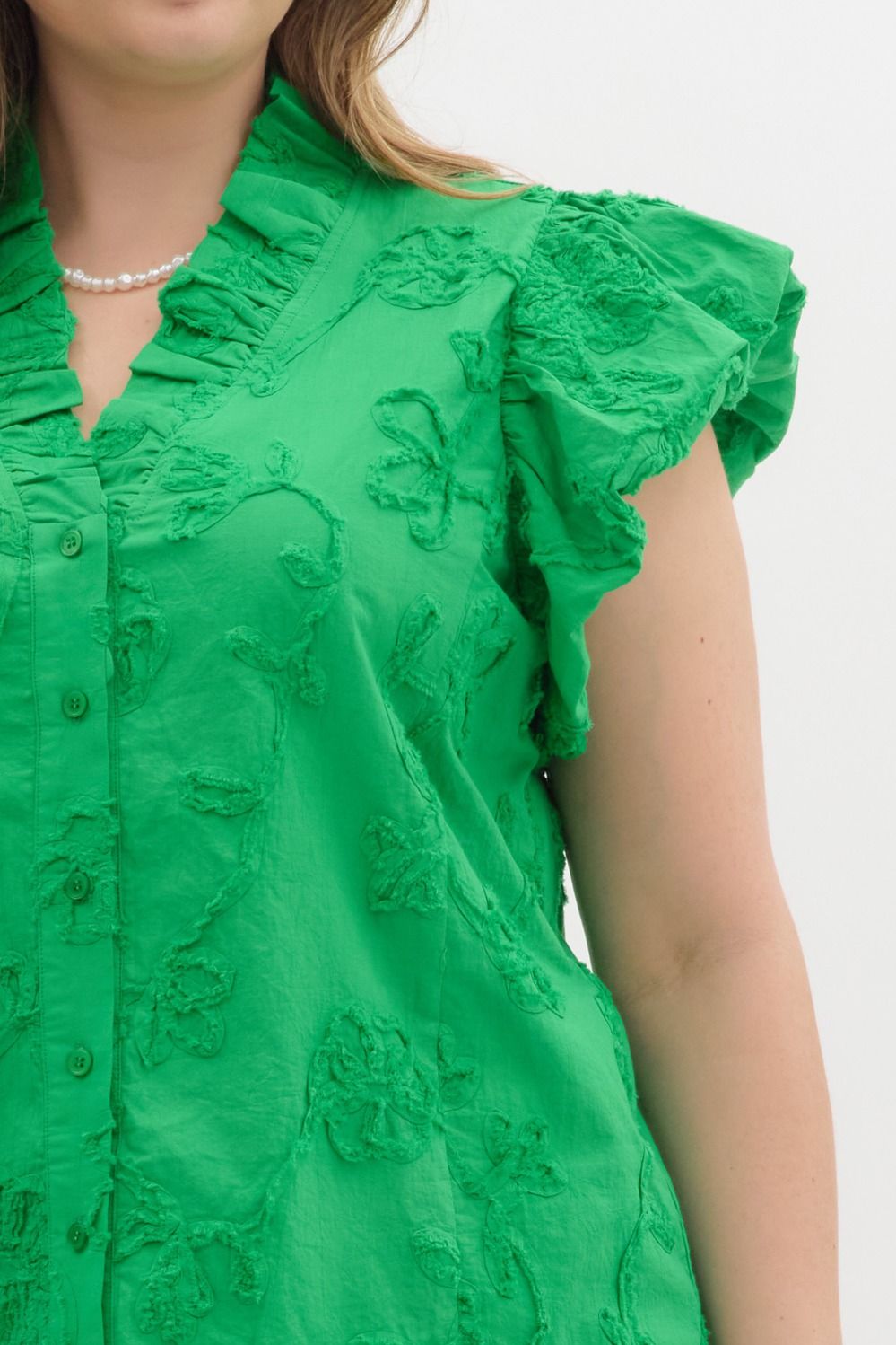 Floral Applique Flutter Sleeve Top