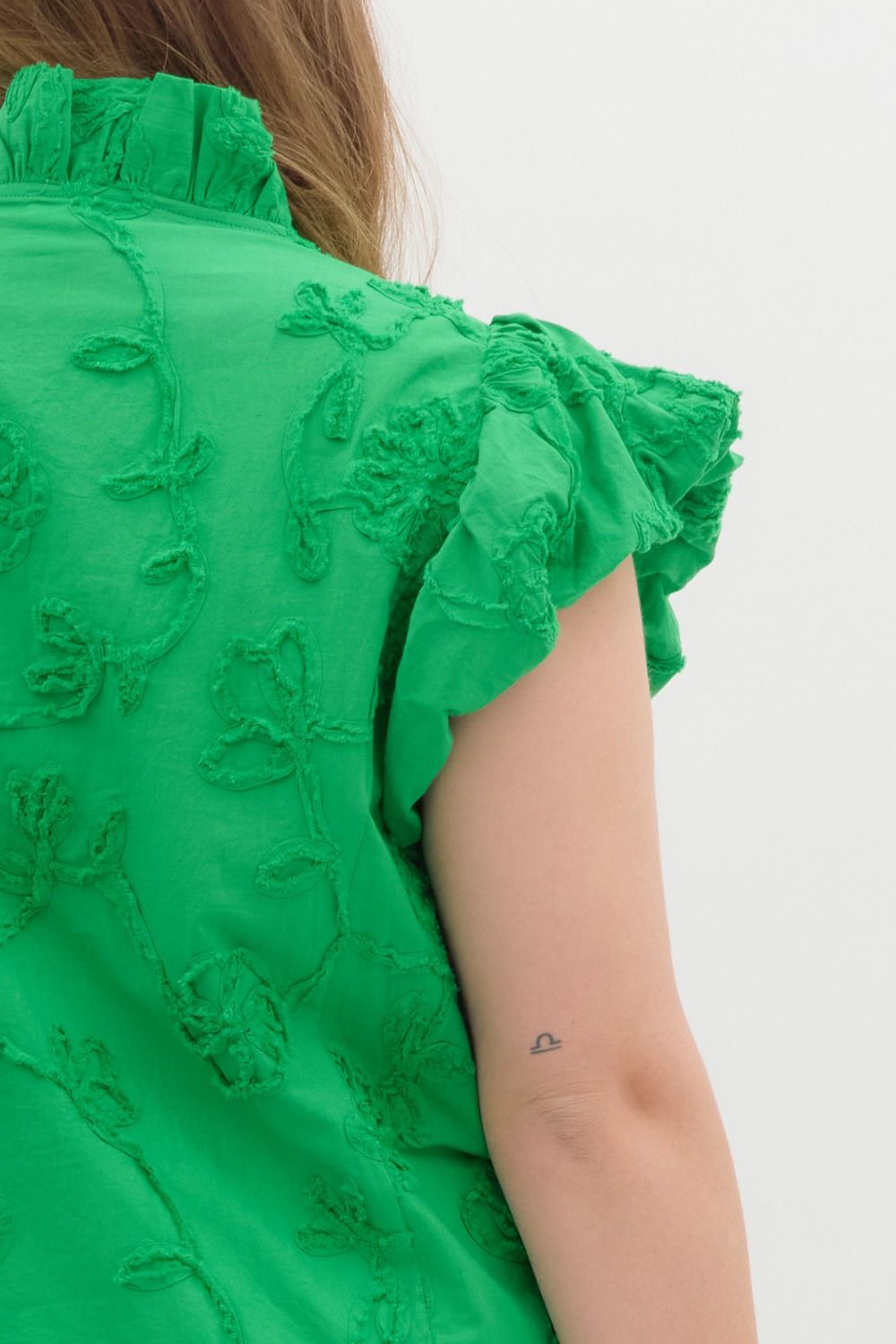 Floral Applique Flutter Sleeve Top