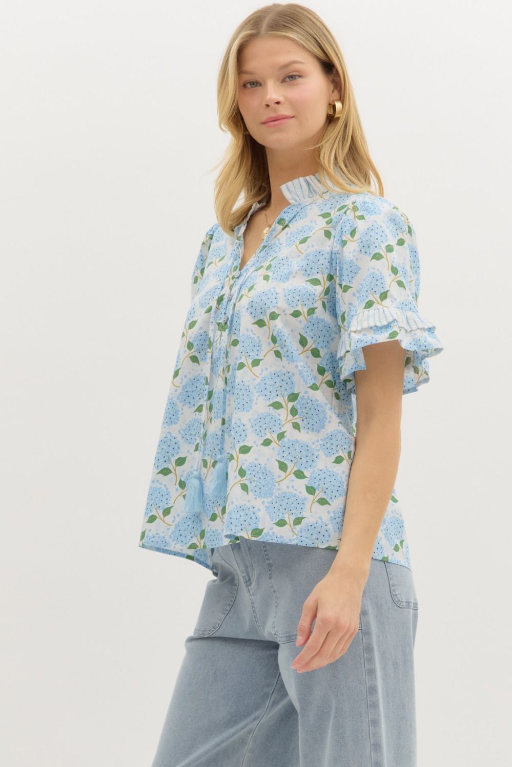 Floral Ruffle Sleeve Top