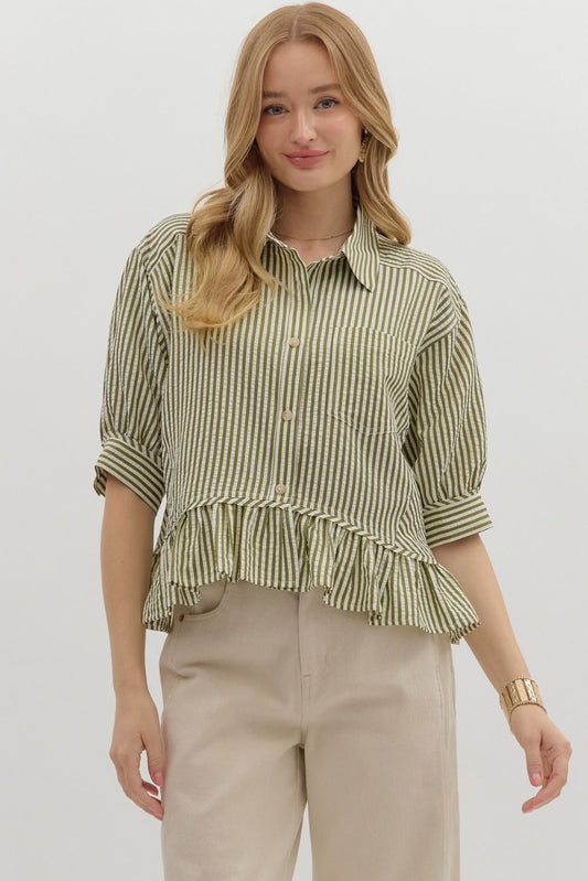 Ruffle Hem Button Down Top
