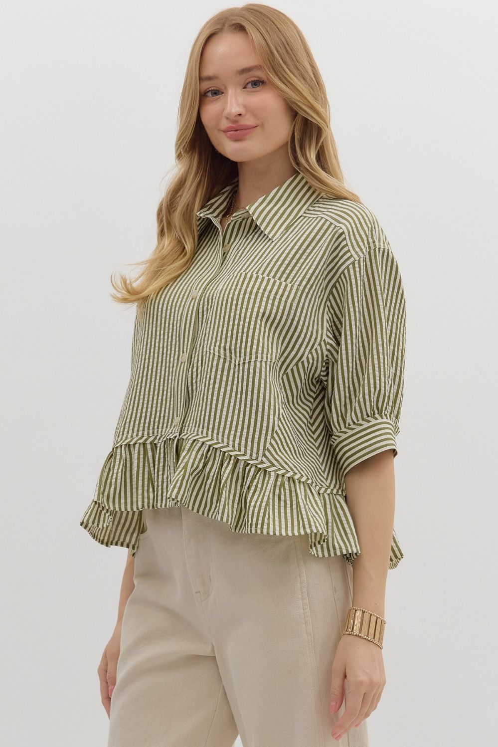 Ruffle Hem Button Down Top