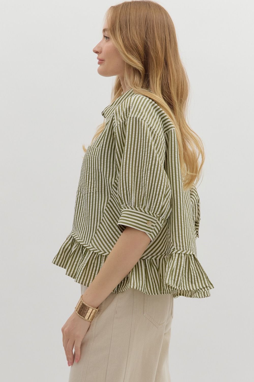 Ruffle Hem Button Down Top