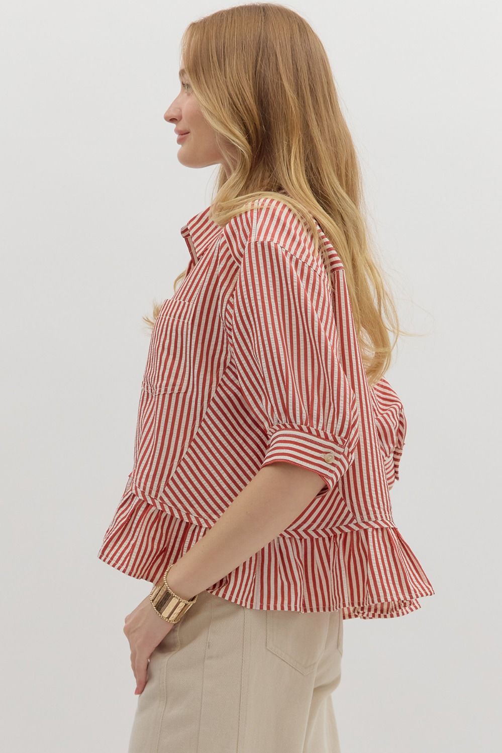 Ruffle Hem Button Down Top