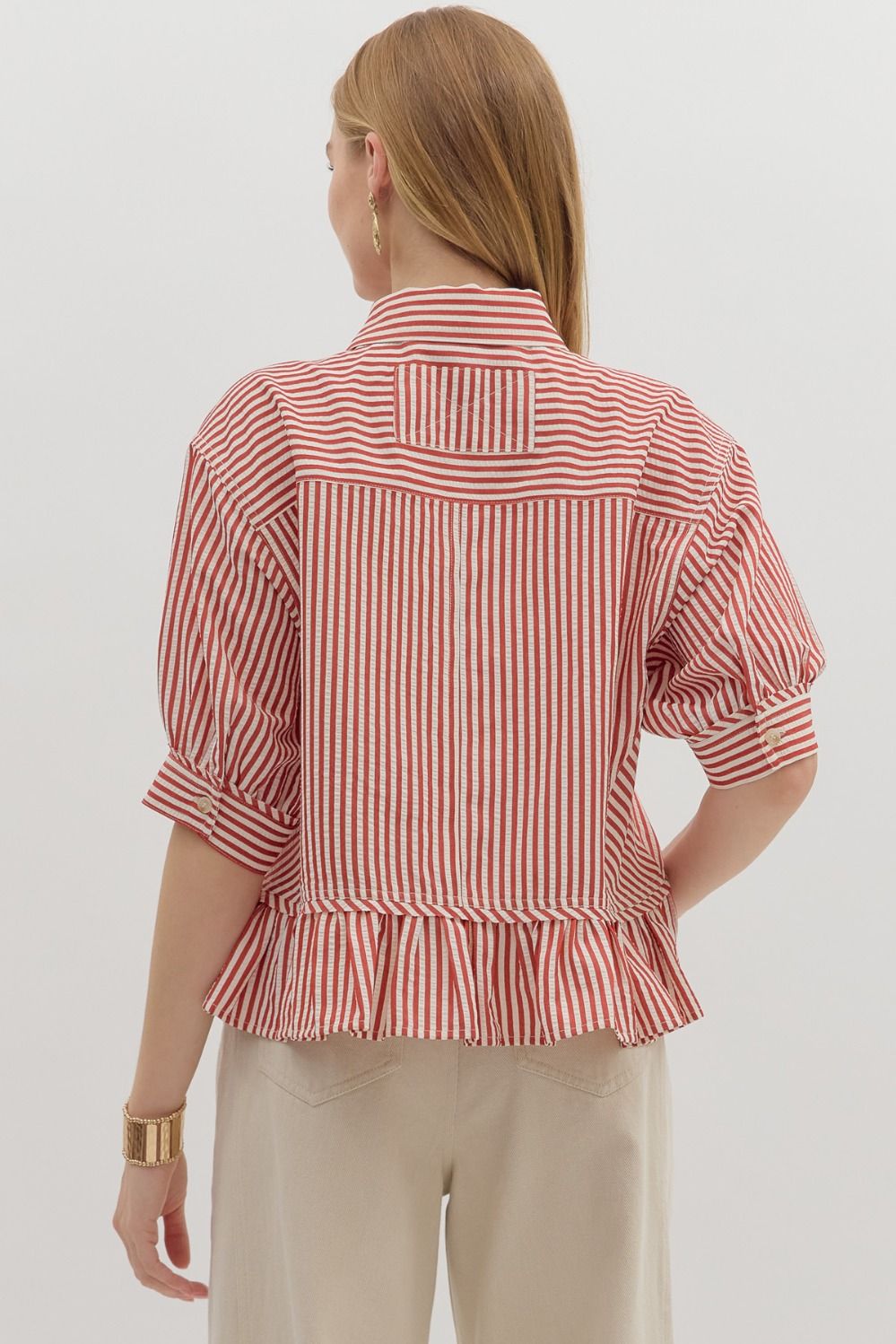 Ruffle Hem Button Down Top
