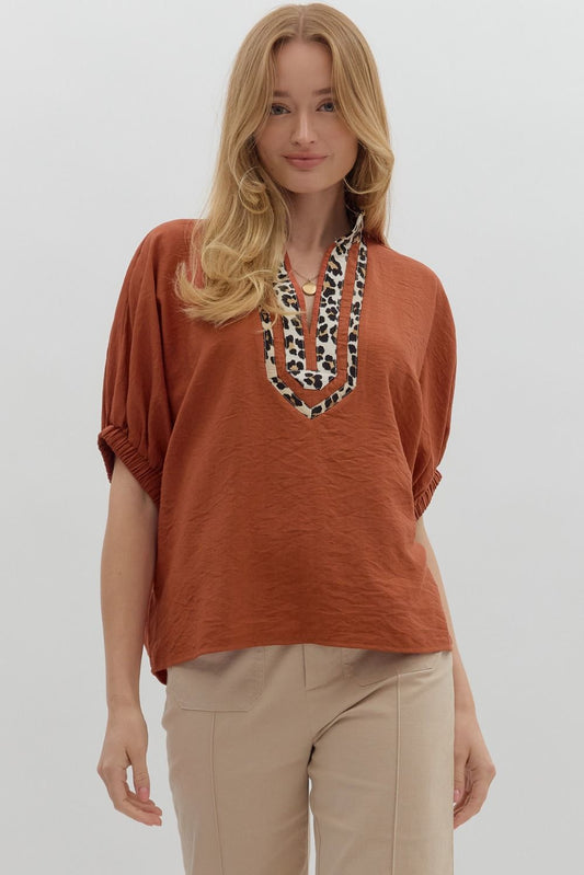 Leopard Trim Dolman Top