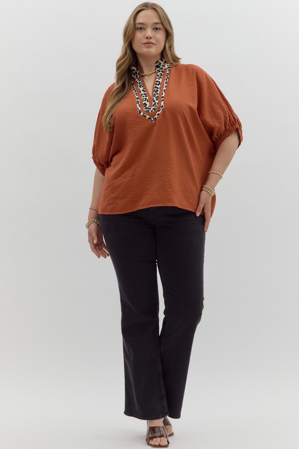 Leopard Trim Dolman Top
