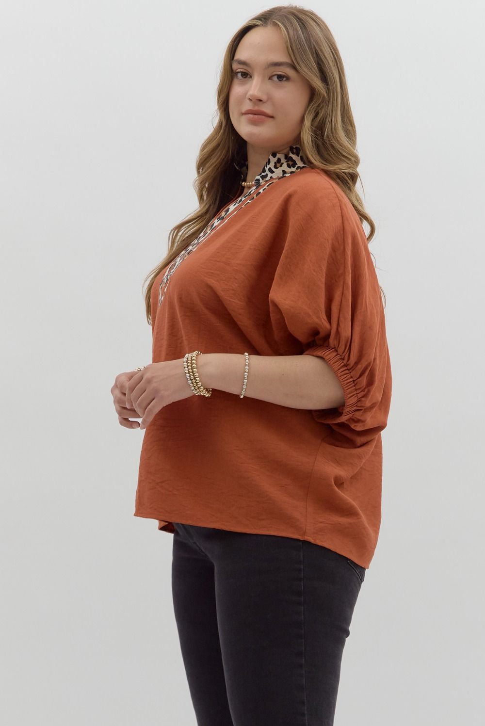 Leopard Trim Dolman Top