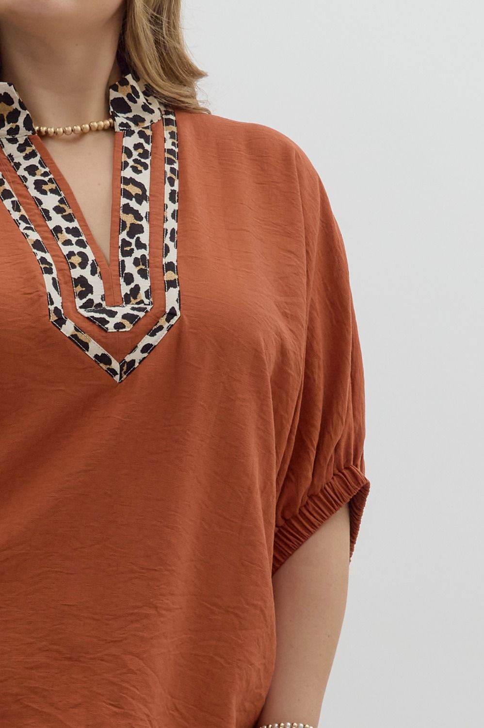 Leopard Trim Dolman Top