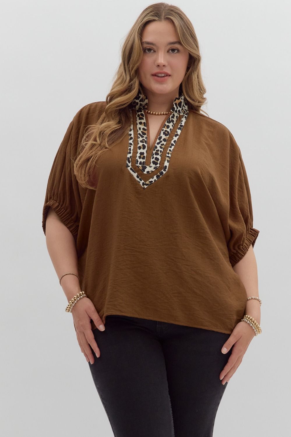 Leopard Trim Dolman Top