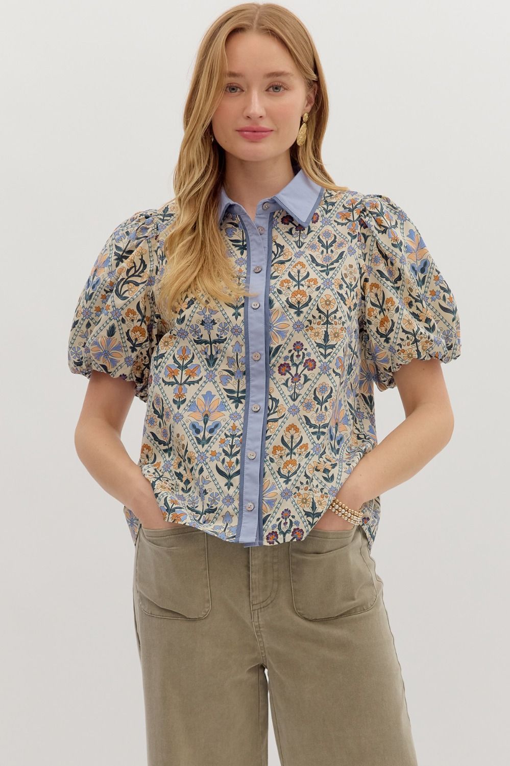 Floral Bubble Sleeve Top
