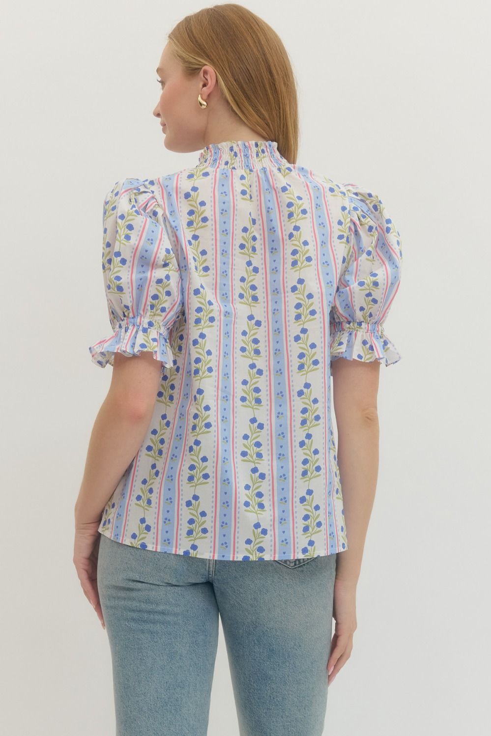 Puff Sleeve Floral Stripe Blouse