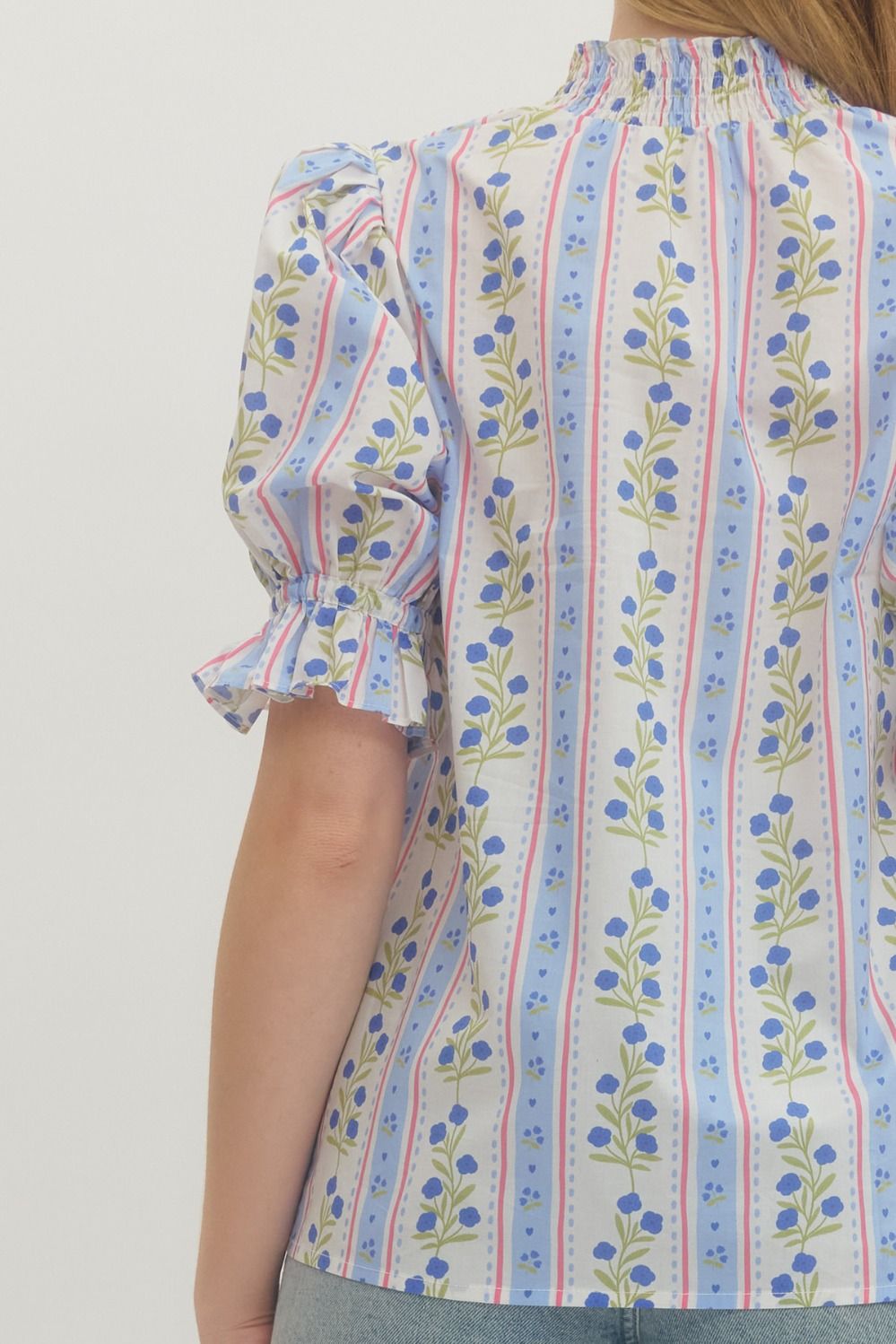 Puff Sleeve Floral Stripe Blouse