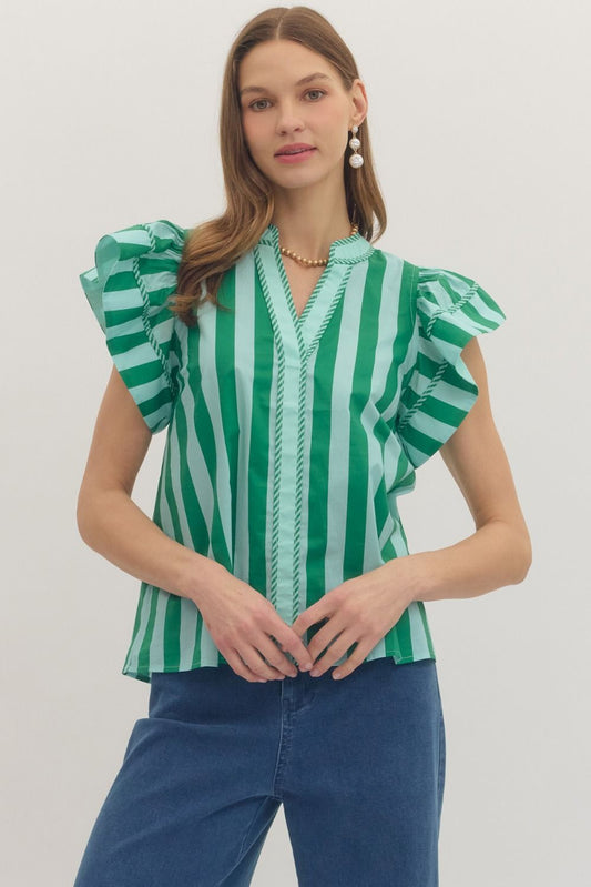 Striped Flutter Sleeve Top