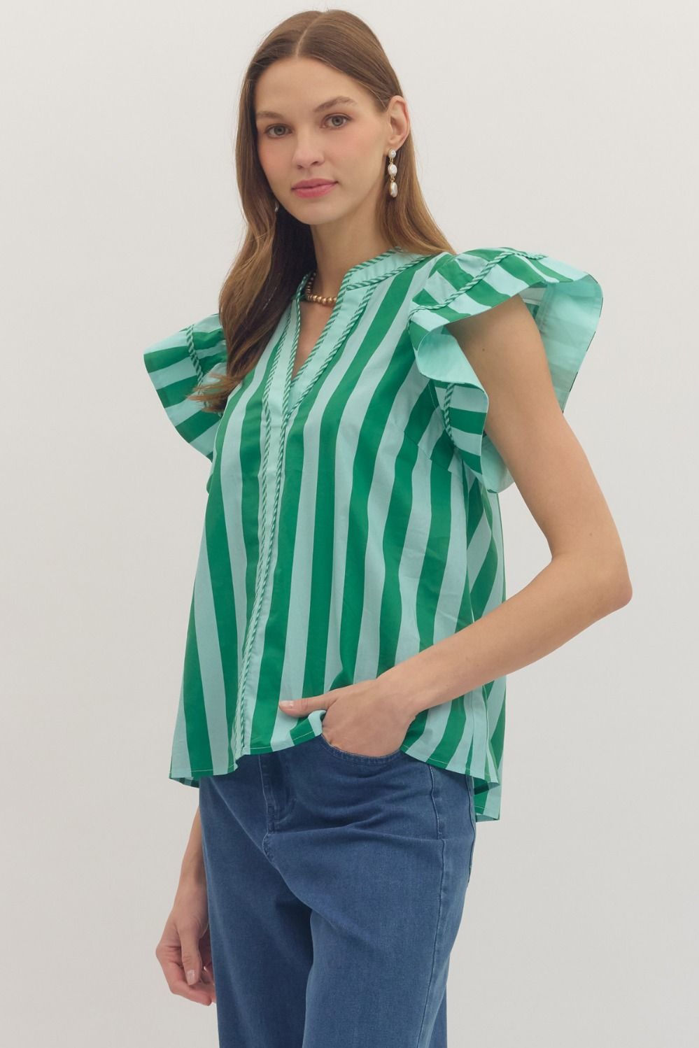 Striped Flutter Sleeve Top