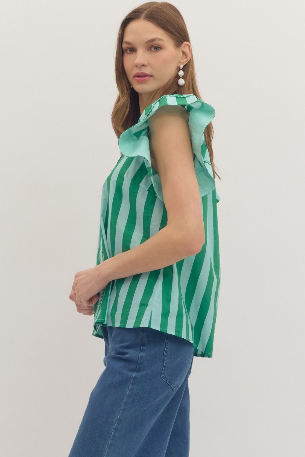 Striped Flutter Sleeve Top