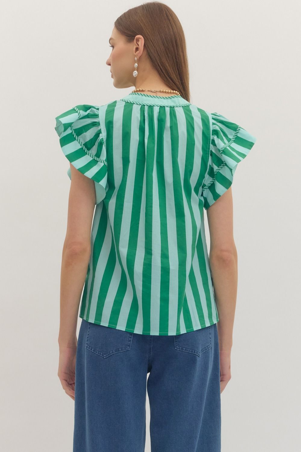 Striped Flutter Sleeve Top