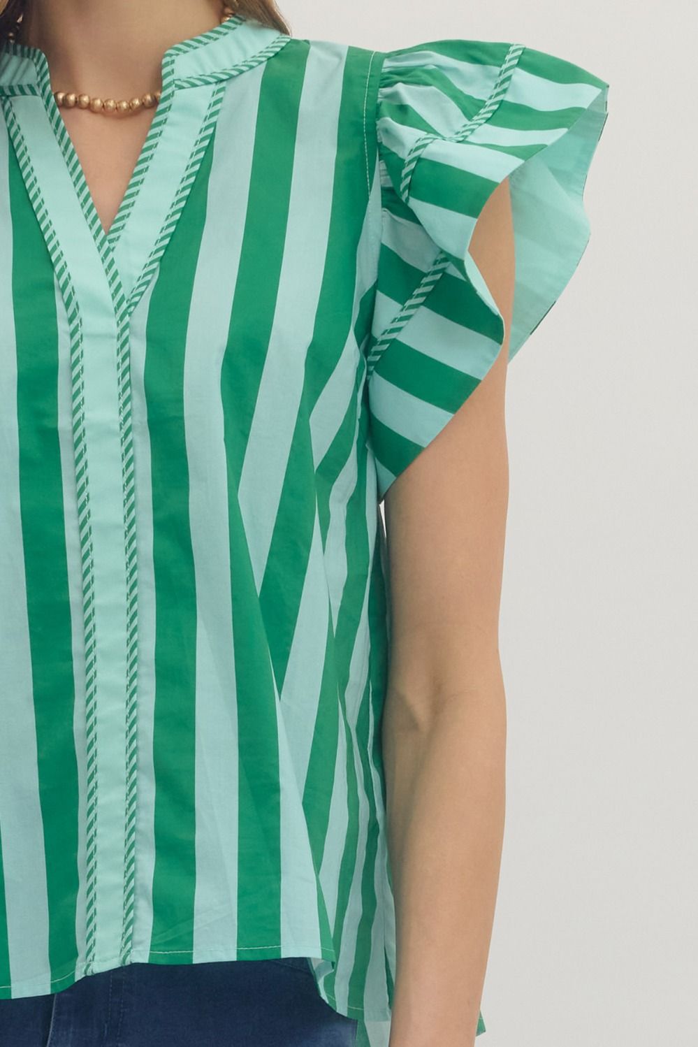 Striped Flutter Sleeve Top