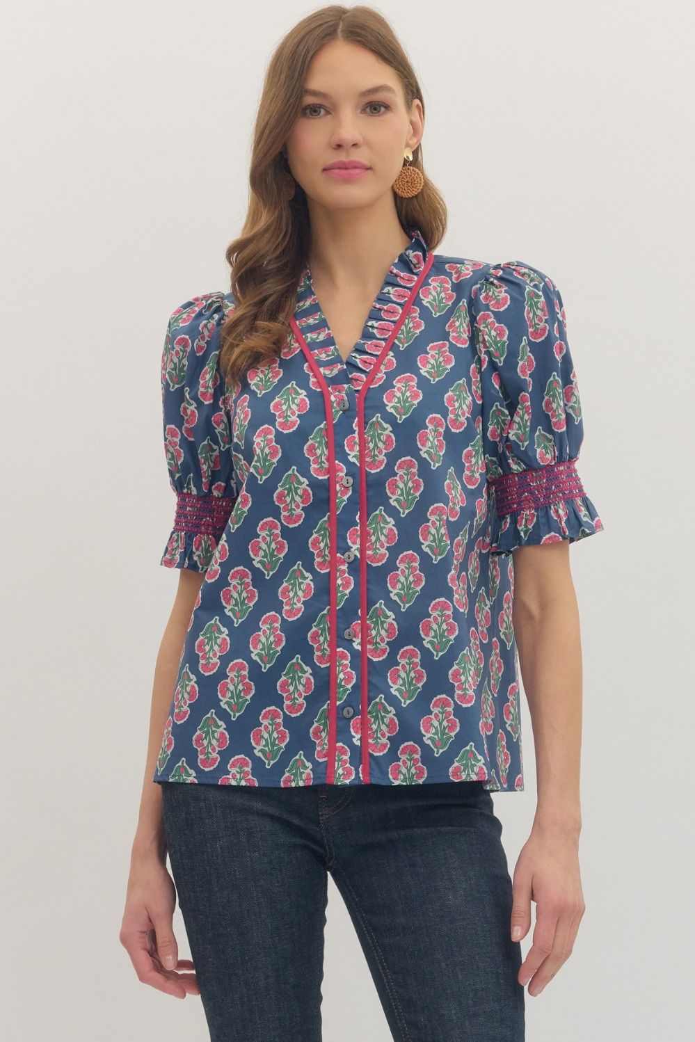 Botanical Short Sleeve Button Up