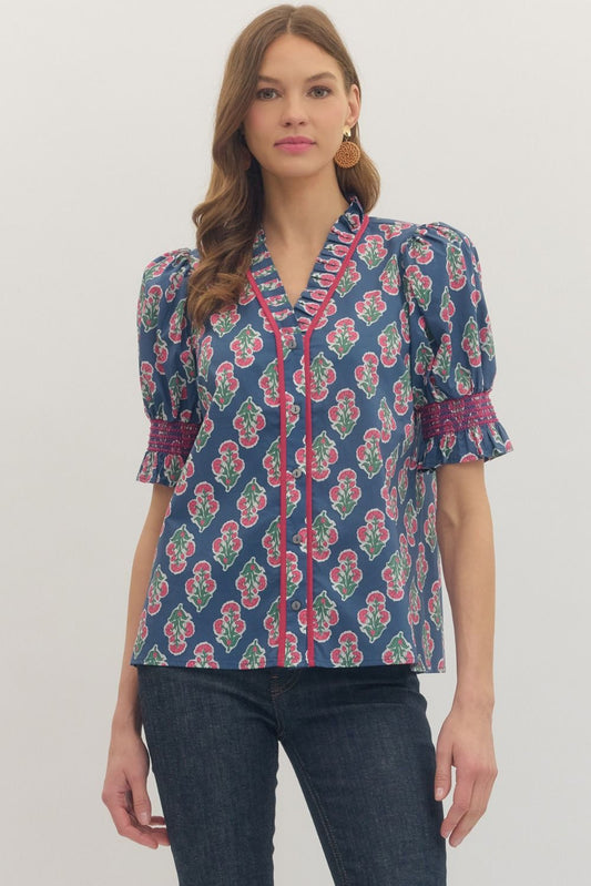 Botanical Short Sleeve Button Up