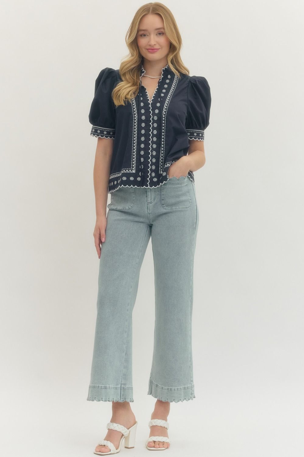 Puff Sleeve Embroidered Top