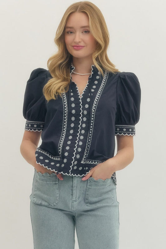 Puff Sleeve Embroidered Top