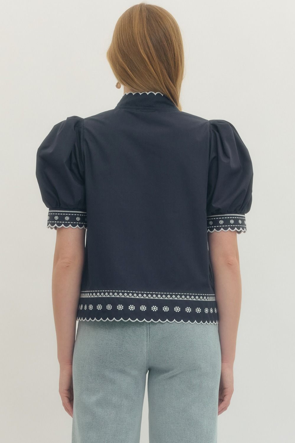 Puff Sleeve Embroidered Top