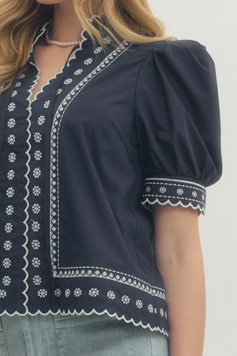 Puff Sleeve Embroidered Top