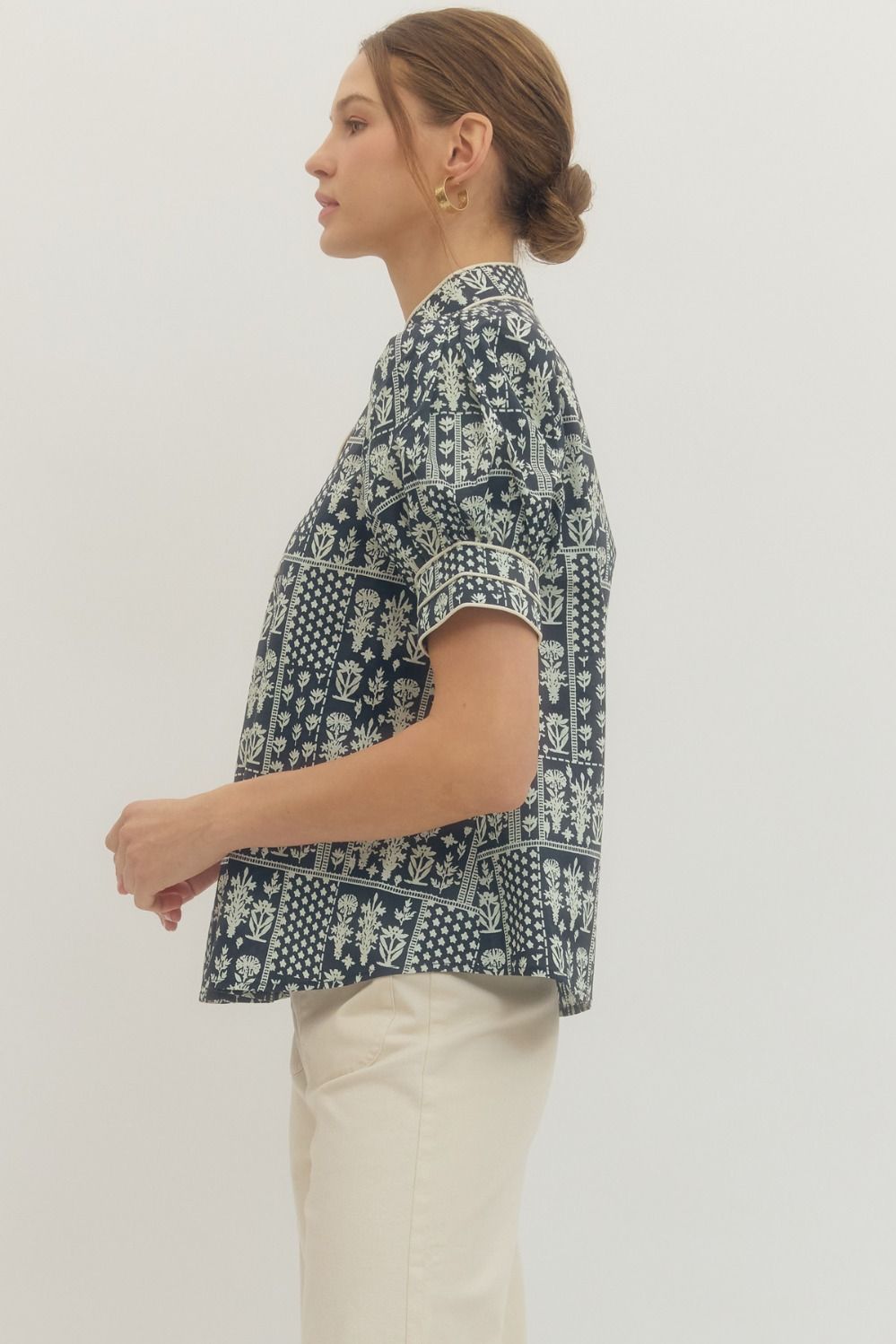 Puff Sleeve Navy Floral Top
