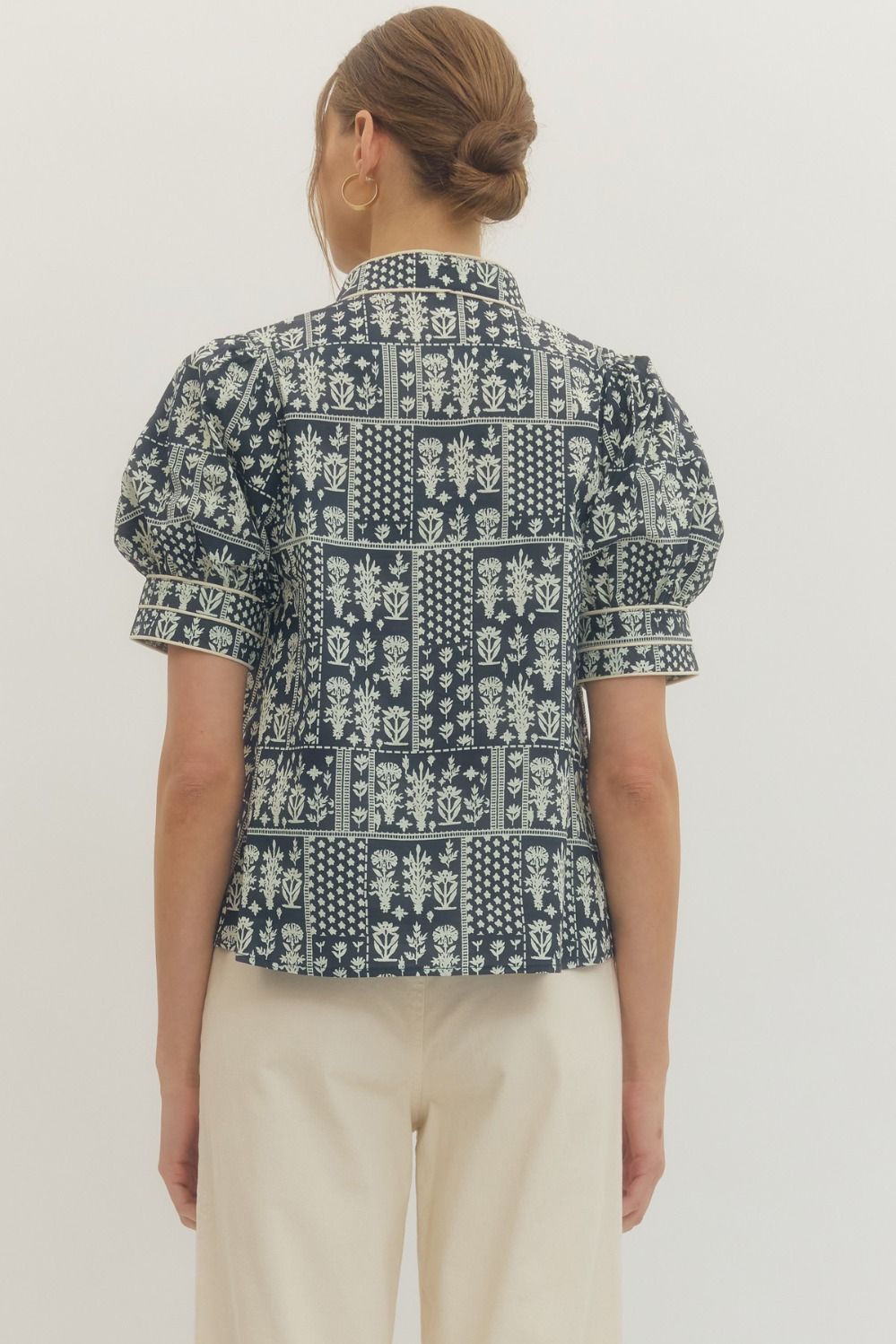 Puff Sleeve Navy Floral Top
