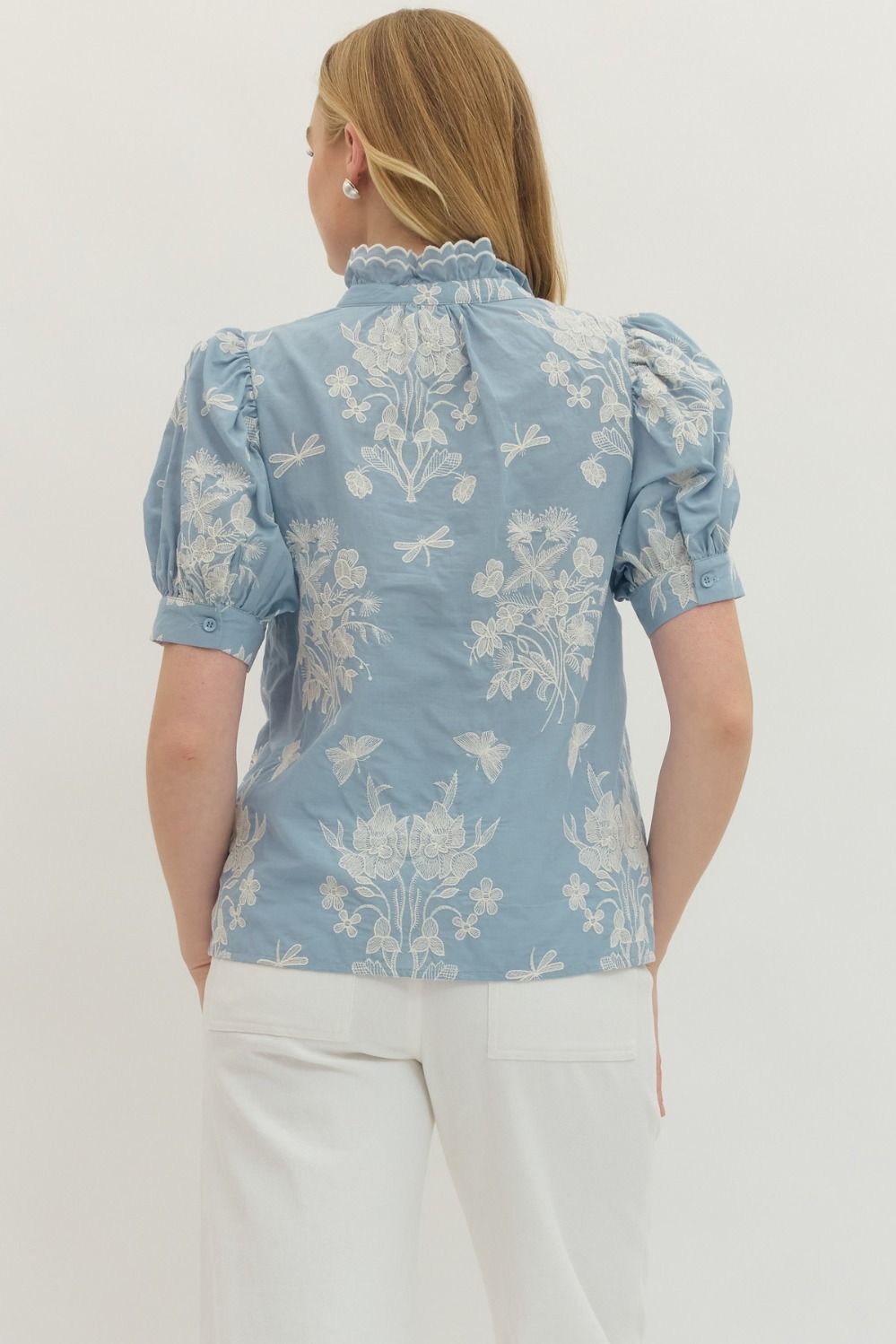 Puff Sleeve Floral Embroidered Top