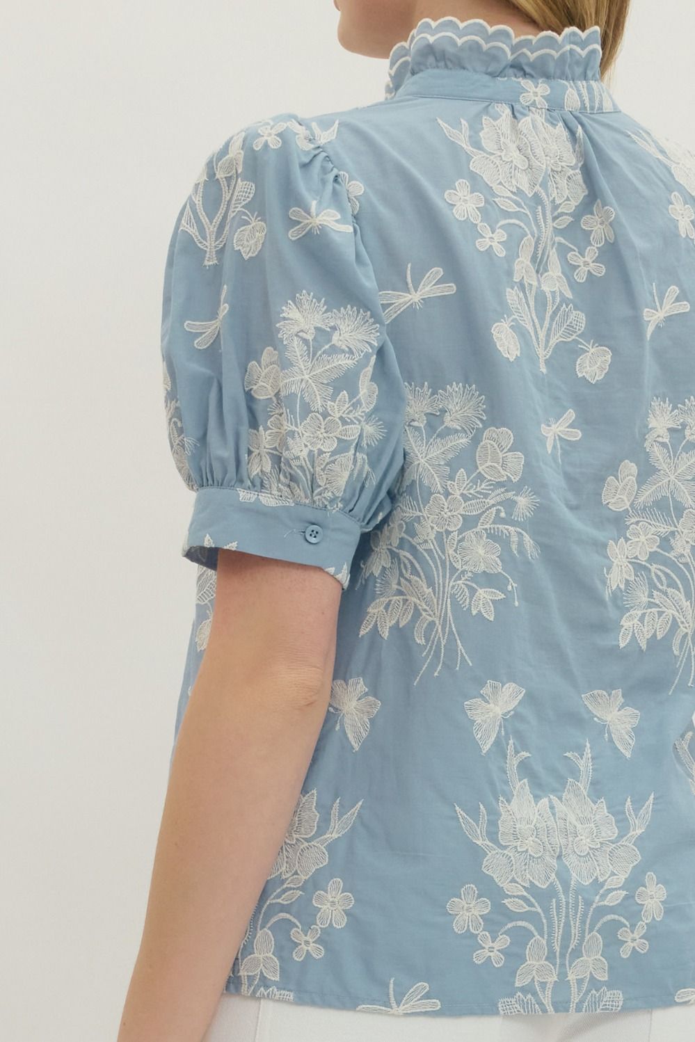 Puff Sleeve Floral Embroidered Top
