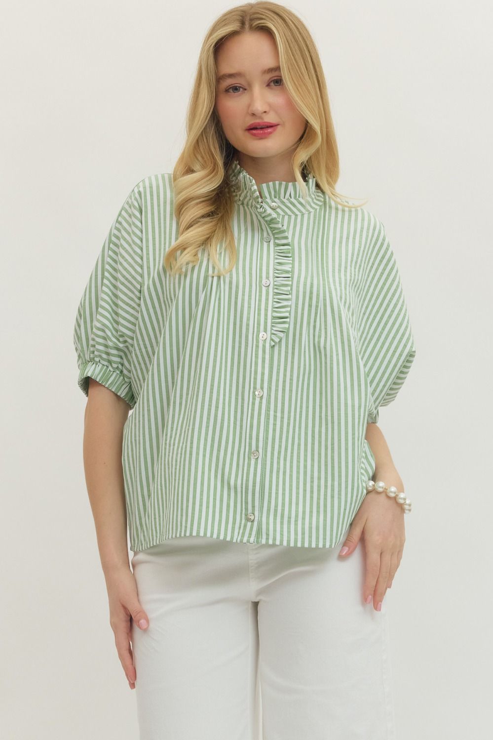 Short Sleeve Striped Button Down