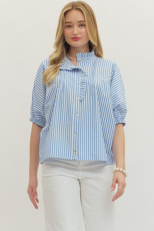 Short Sleeve Striped Button Down