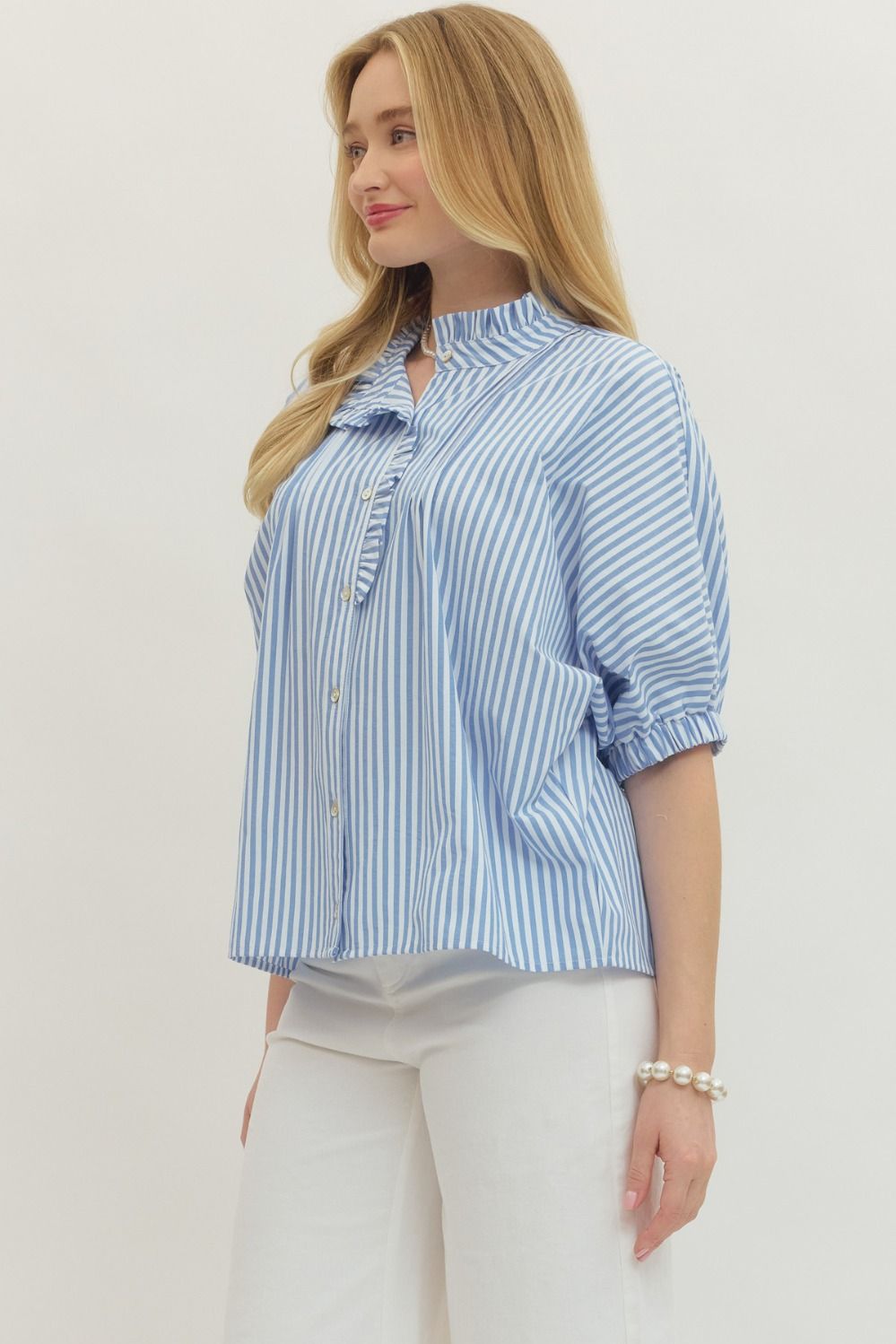 Short Sleeve Striped Button Down