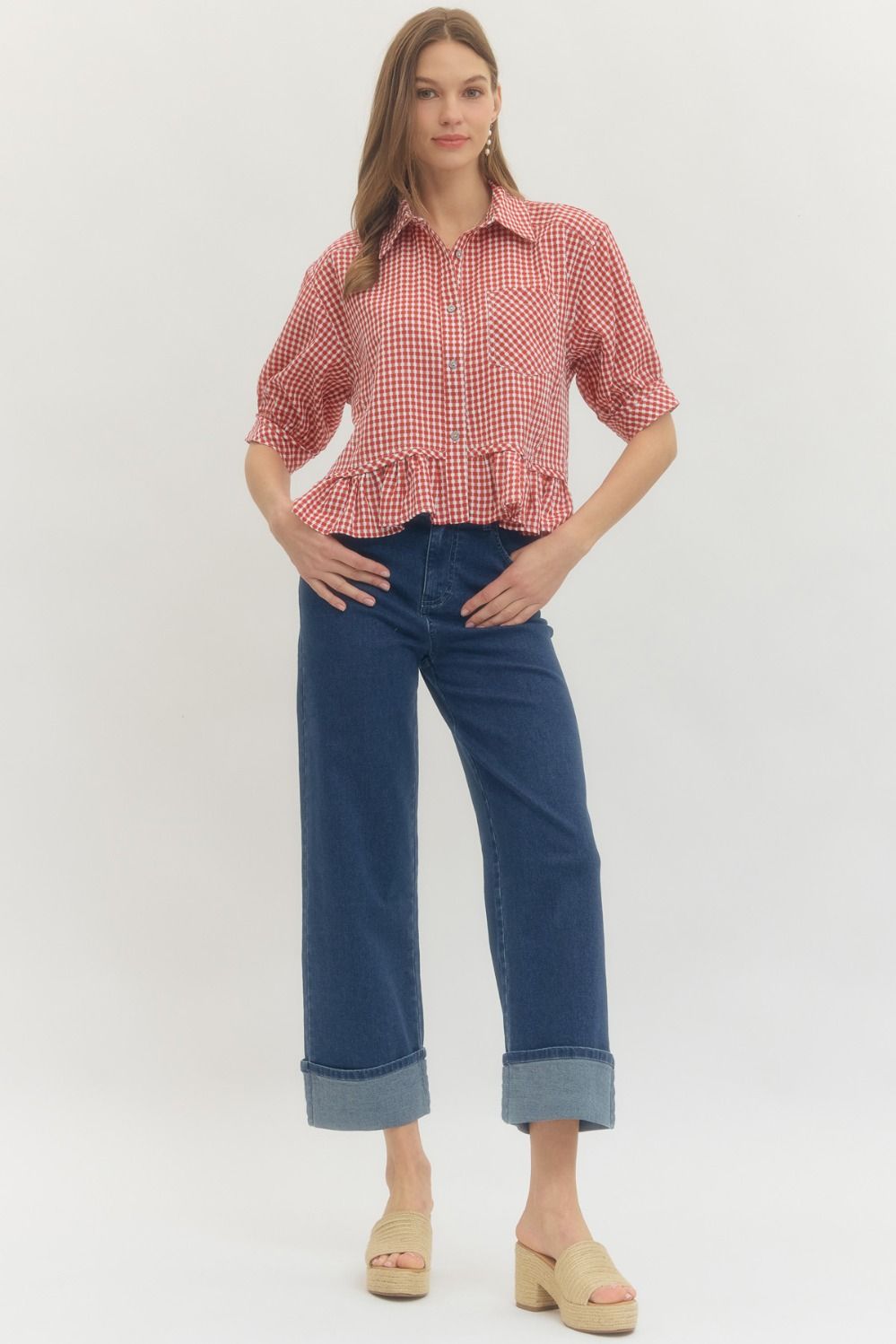 Gingham Ruffle Hem Top