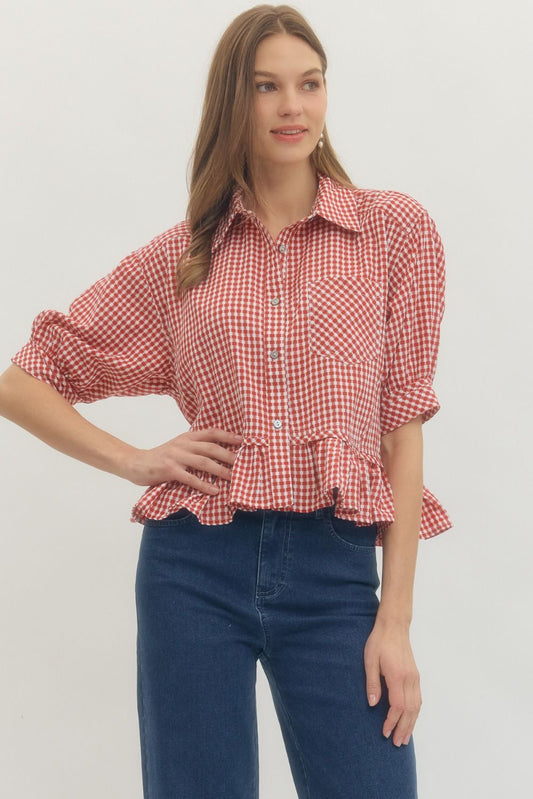 Gingham Ruffle Hem Top