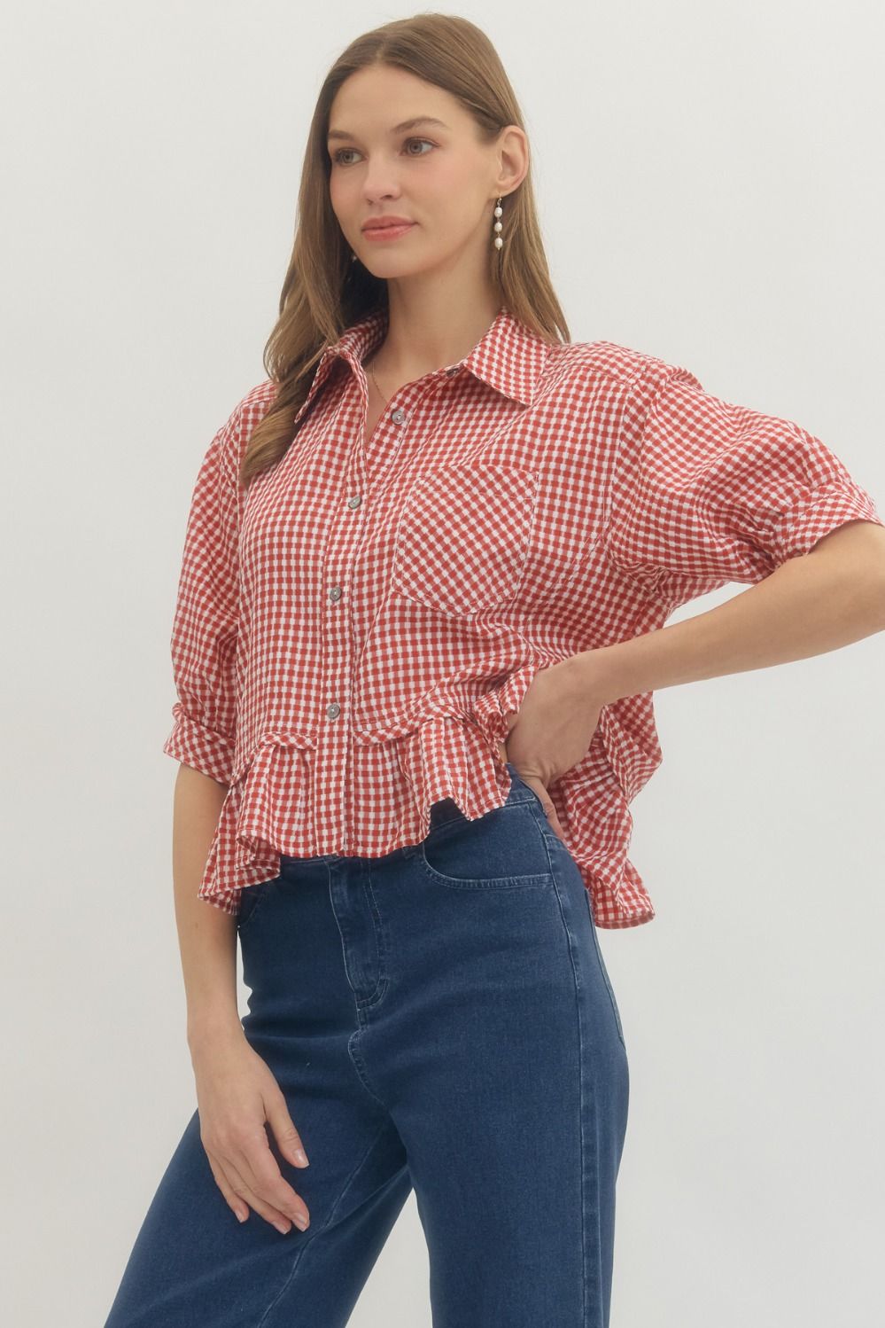 Gingham Ruffle Hem Top