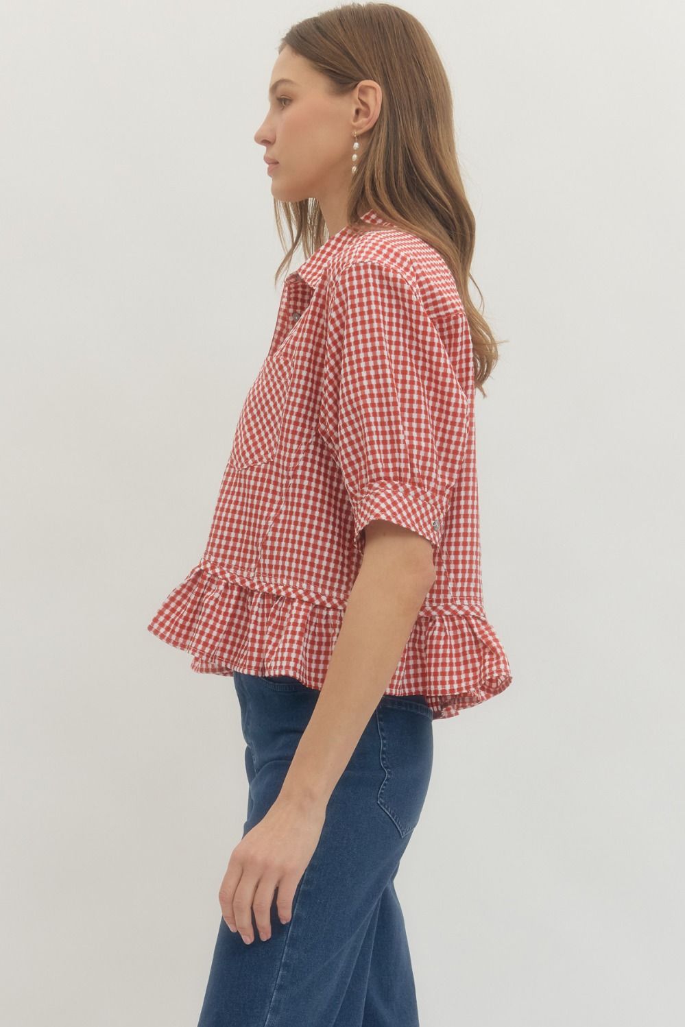 Gingham Ruffle Hem Top