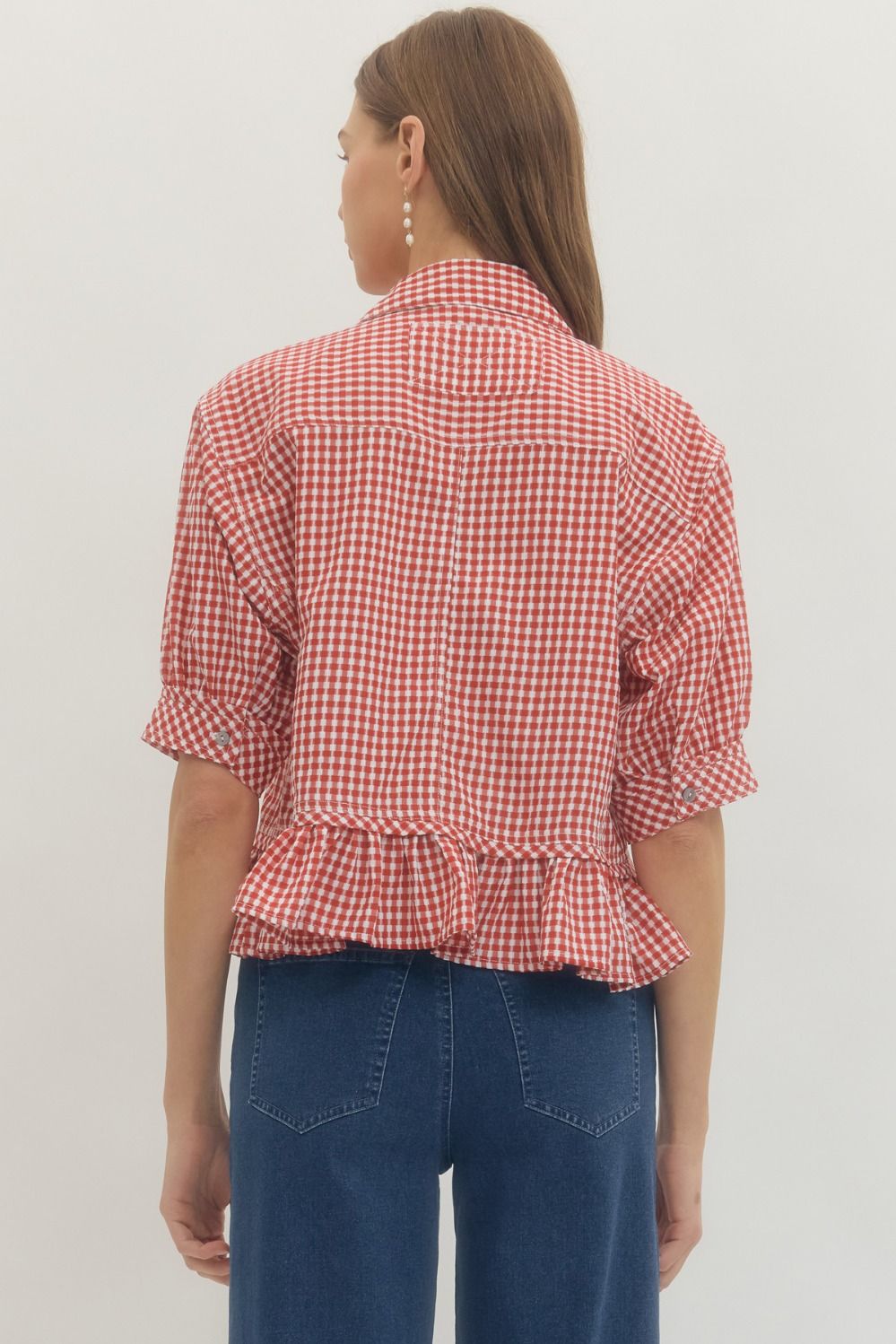 Gingham Ruffle Hem Top