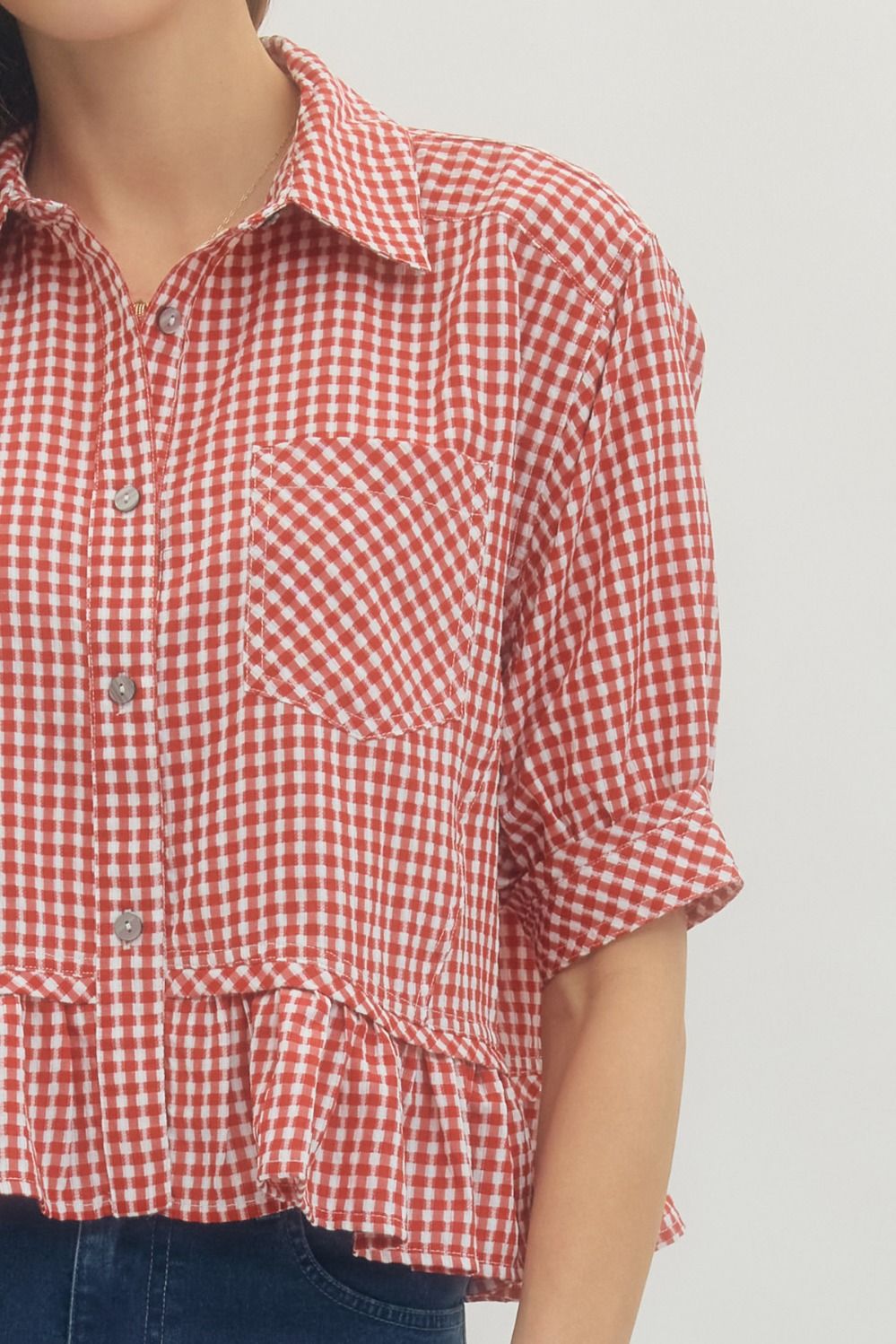 Gingham Ruffle Hem Top