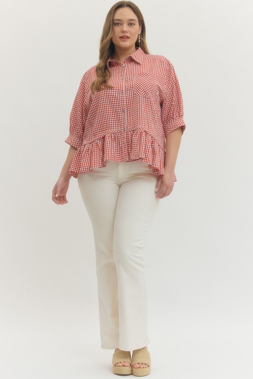 Gingham Ruffle Hem Top